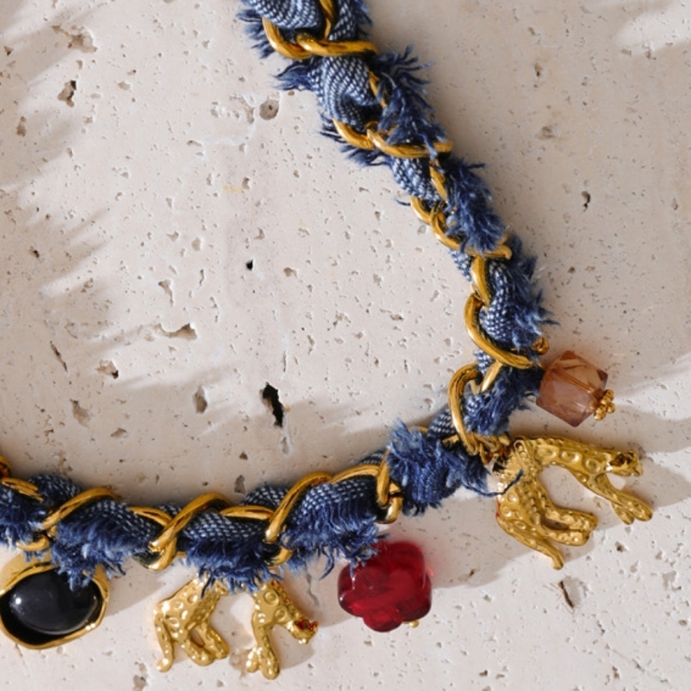 New! Denim Leopard Charm Necklace 18k Gold Plated | NWOT - Picture 6 of 8